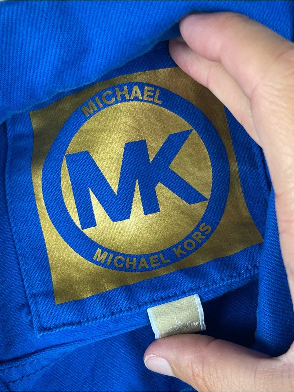 Michael Kors Royal Blue Denim Gold Button Jacket Women Large